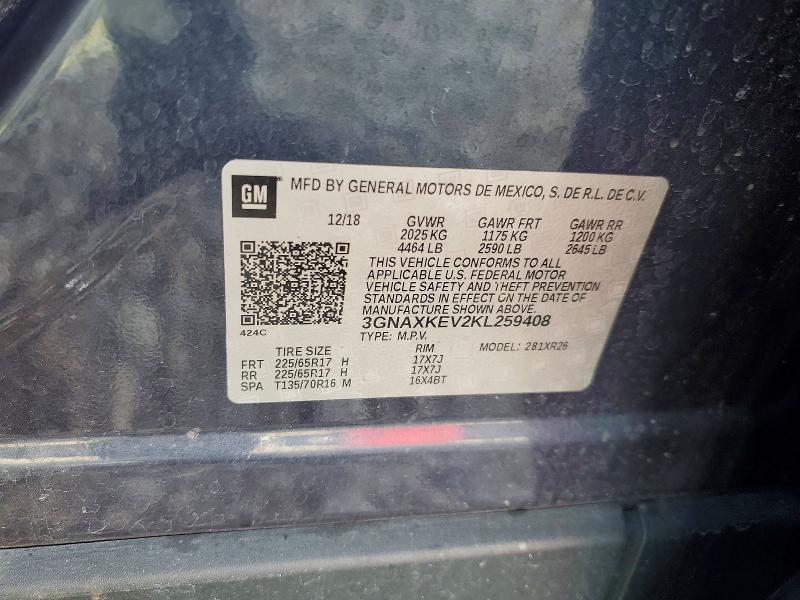 Aukcja sprzedaży 2019 Chevrolet Equinox, vin: 3GNAXKEV2KL259408, numer aukcji: 54131746