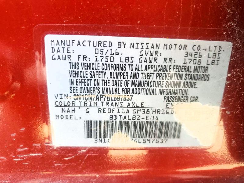 2016 Nissan Versa მანქანა იყიდება აუქციონზე, vin: 3N1CN7AP7GL897837, აუქციონის ნომერი: 53662926