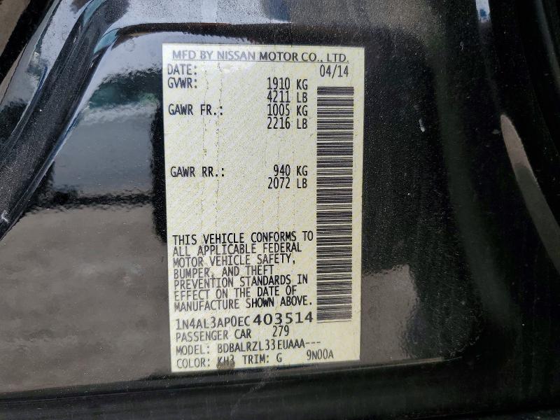 2014 Nissan Altima მანქანა იყიდება აუქციონზე, vin: 1N4AL3AP0EC403514, აუქციონის ნომერი: 53077836