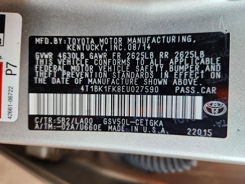Продажа на аукционе авто 2014 Toyota Camry, vin: 4T1BK1FK8EU027590, номер лота: 51781976