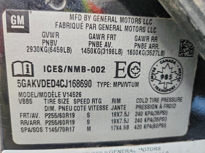 Aukcja sprzedaży 2012 Buick Enclave, vin: 5GAKVDED4CJ168690, numer aukcji: 54480136