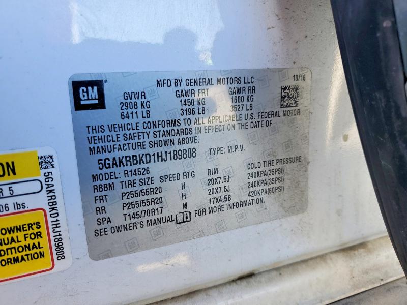 Продаж на аукціоні авто 2017 Buick Enclave, vin: 5GAKRBKD1HJ189808, номер лоту: 52145306