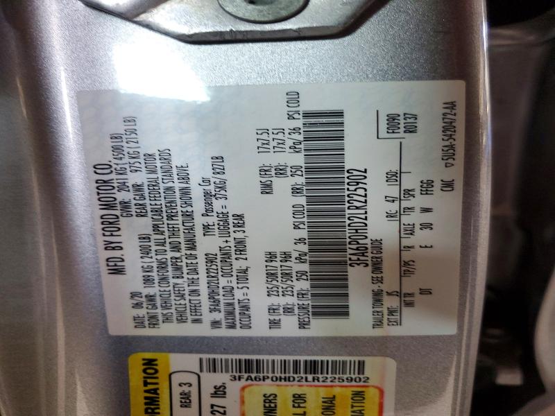 55446446 :رقم المزاد ، 3FA6P0HD2LR225902 vin ، 2020 Ford Fusion مزاد بيع