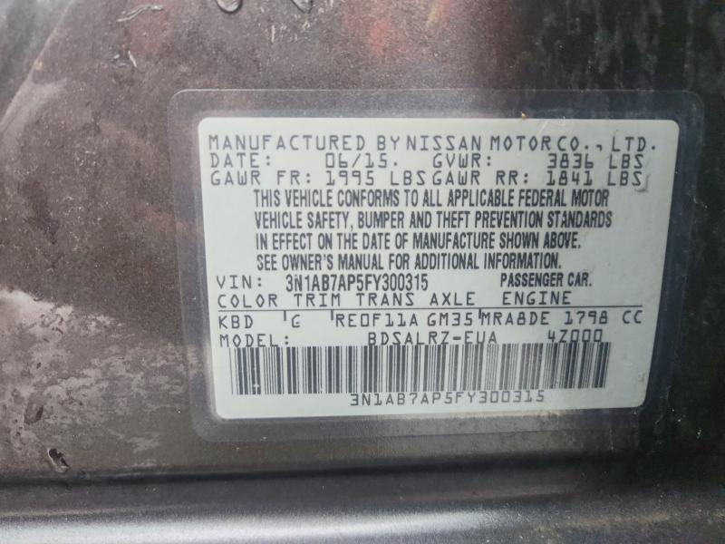 2015 Nissan Sentra მანქანა იყიდება აუქციონზე, vin: 3N1AB7AP5FY300315, აუქციონის ნომერი: 54917926