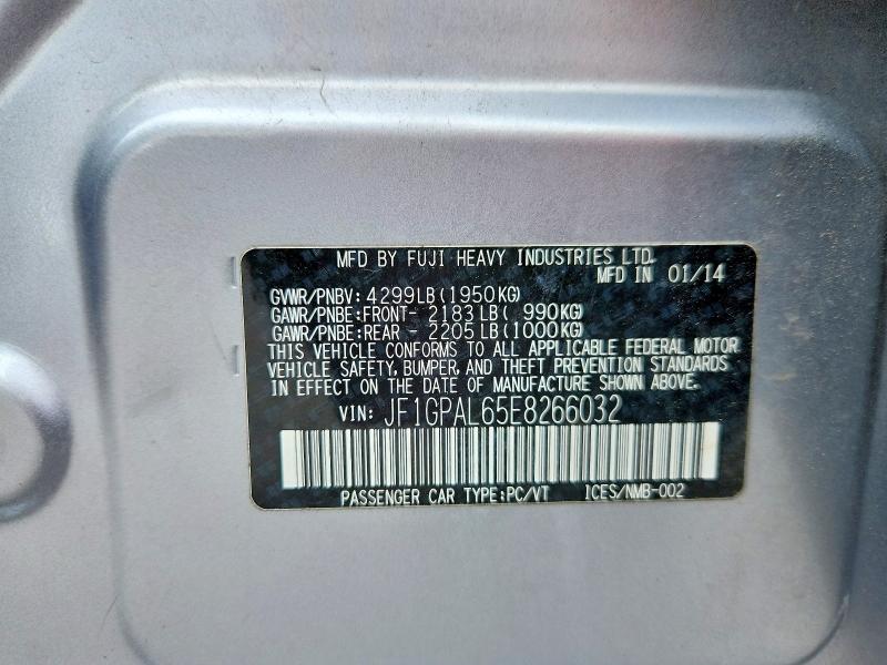 54847246 :رقم المزاد ، JF1GPAL65E8266032 vin ، 2014 Subaru Impreza مزاد بيع