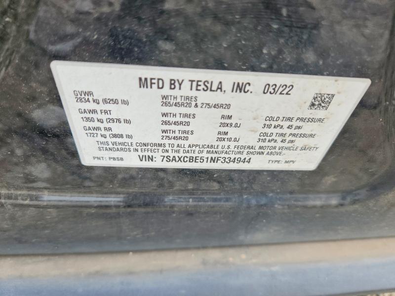 Продажа на аукционе авто 2022 Tesla Model X, vin: 7SAXCBE51NF334944, номер лота: 55048236
