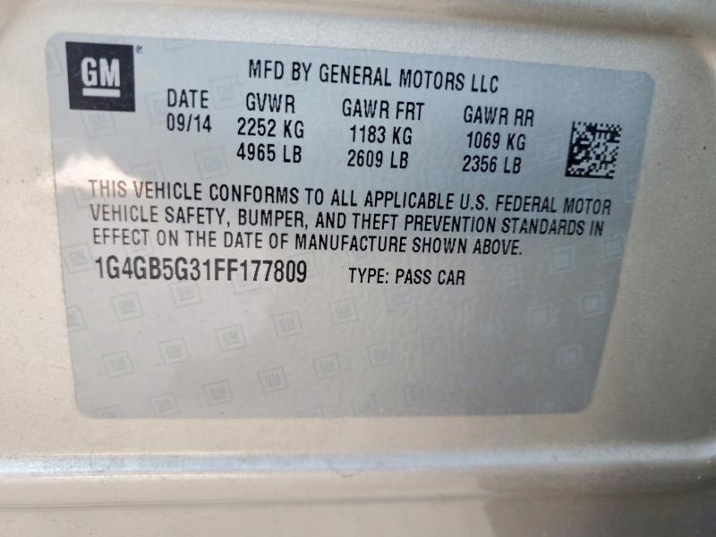 Aukcja sprzedaży 2015 Buick Lacrosse, vin: 1G4GB5G31FF177809, numer aukcji: 52010756