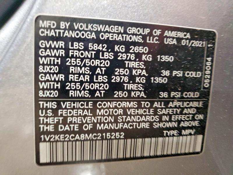 2021 Volkswagen Atlas Cross Sport მანქანა იყიდება აუქციონზე, vin: 1V2KE2CA8MC215252, აუქციონის ნომერი: 53433296