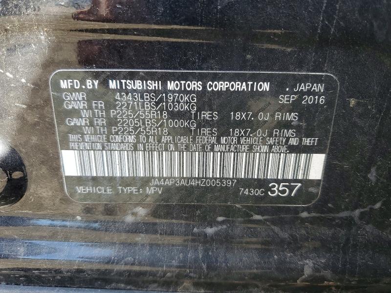 53803956 :رقم المزاد ، JA4AP3AU4HZ005397 vin ، 2017 Mitsubishi Outlander Sport مزاد بيع