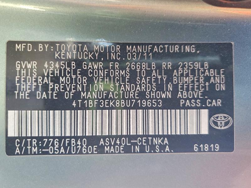 Aukcja sprzedaży 2011 Toyota Camry, vin: 4T1BF3EK8BU719653, numer aukcji: 54649736
