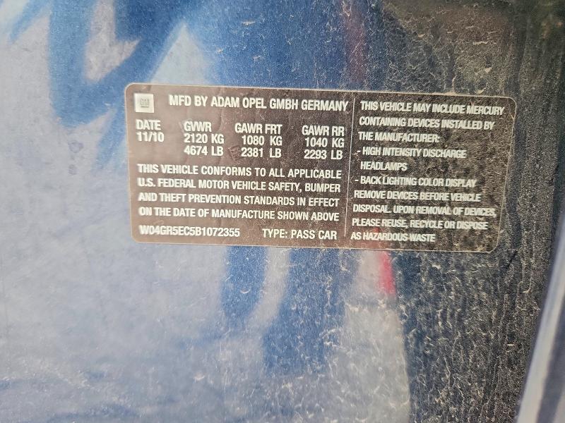 51899496 :رقم المزاد ، W04GR5EC5B1072355 vin ، 2011 Buick Regal مزاد بيع