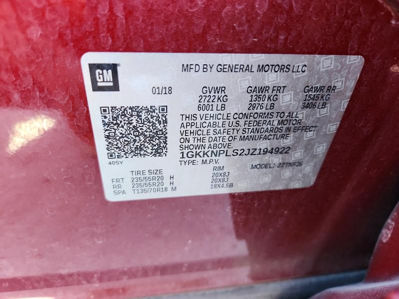 2018 Gmc Acadia მანქანა იყიდება აუქციონზე, vin: 1GKKNPLS2JZ194922, აუქციონის ნომერი: 53285676