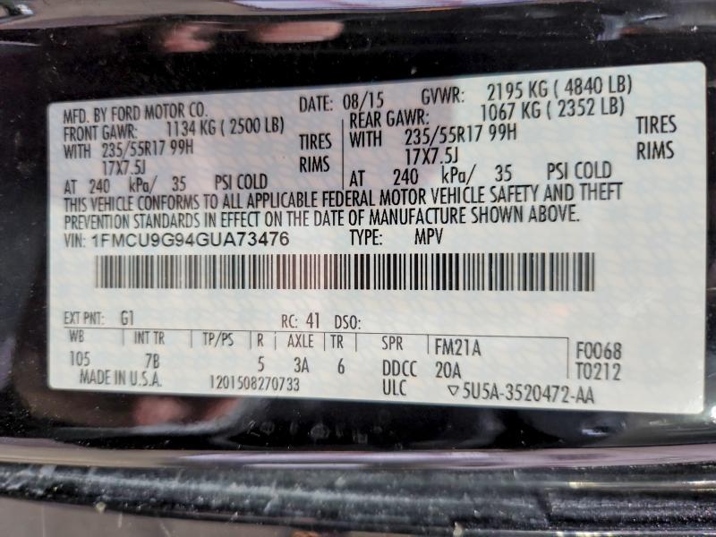 Продажа на аукционе авто 2016 Ford Escape, vin: 1FMCU9G94GUA73476, номер лота: 54327366