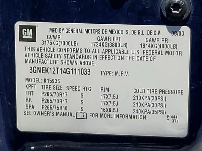 2004 Chevrolet Avalanche მანქანა იყიდება აუქციონზე, vin: 3GNEK12T14G111033, აუქციონის ნომერი: 53658926