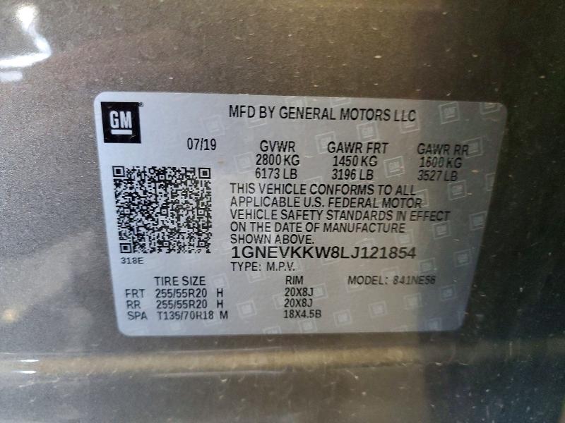 Aukcja sprzedaży 2020 Chevrolet Traverse, vin: 1GNEVKKW8LJ121854, numer aukcji: 54448006