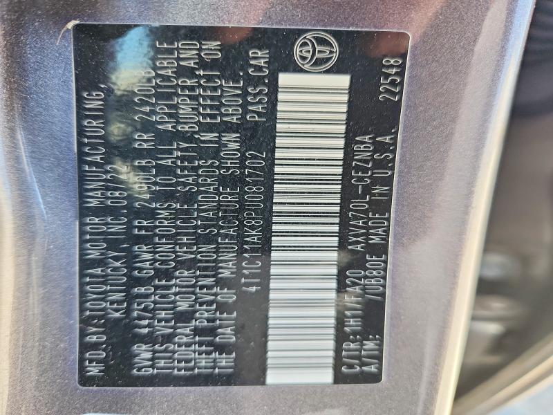 54191526 :رقم المزاد ، 4T1C11AK8PU081702 vin ، 2023 Toyota Camry مزاد بيع