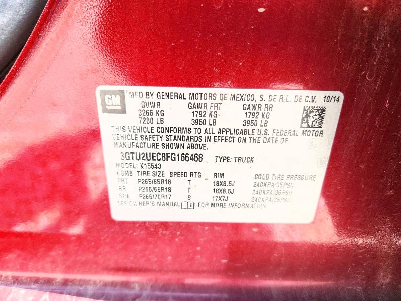 55579796 :رقم المزاد ، 3GTU2UEC8FG166468 vin ، 2015 Gmc Sierra مزاد بيع