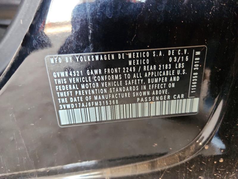 2015 Volkswagen Jetta მანქანა იყიდება აუქციონზე, vin: 3VWD17AJ6FM315368, აუქციონის ნომერი: 53078546