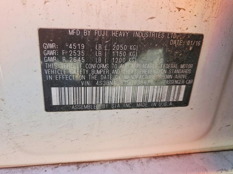 52688386 :رقم المزاد ، 4S3BNAL63G3038671 vin ، 2016 Subaru Legacy مزاد بيع