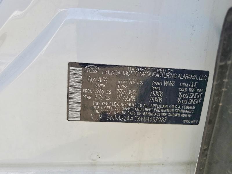 Продажа на аукционе авто 2022 Hyundai Santa Fe, vin: 5NMS24AJXNH457987, номер лота: 54490286