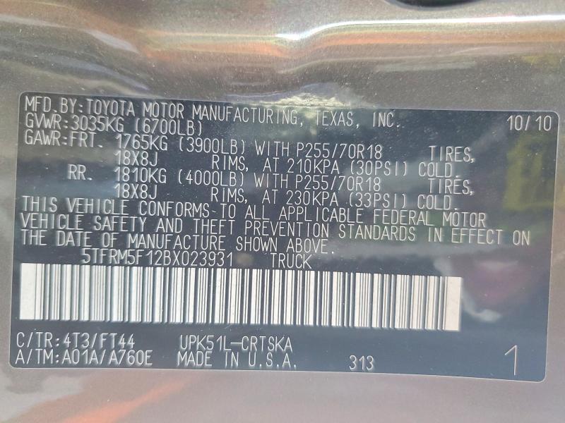 2011 Toyota Tundra მანქანა იყიდება აუქციონზე, vin: 5TFRM5F12BX023931, აუქციონის ნომერი: 53406076