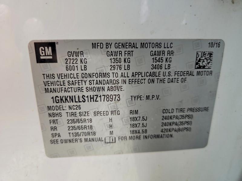 53203166 :رقم المزاد ، 1GKKNLLS1HZ178973 vin ، 2017 Gmc Acadia مزاد بيع