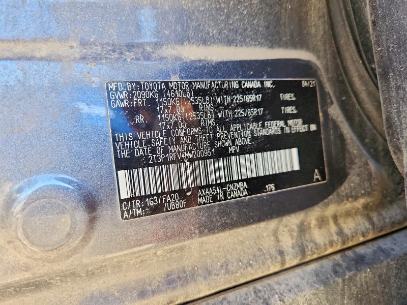 51609536 :رقم المزاد ، 2T3P1RFV4MW200951 vin ، 2021 Toyota Rav4 مزاد بيع
