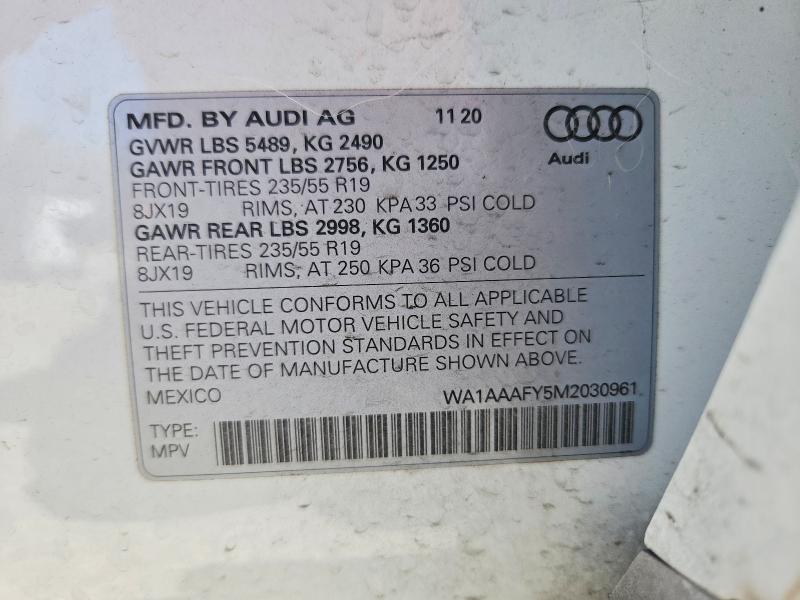 Продажа на аукционе авто 2021 Audi Q5, vin: WA1AAAFY5M2030961, номер лота: 54148626