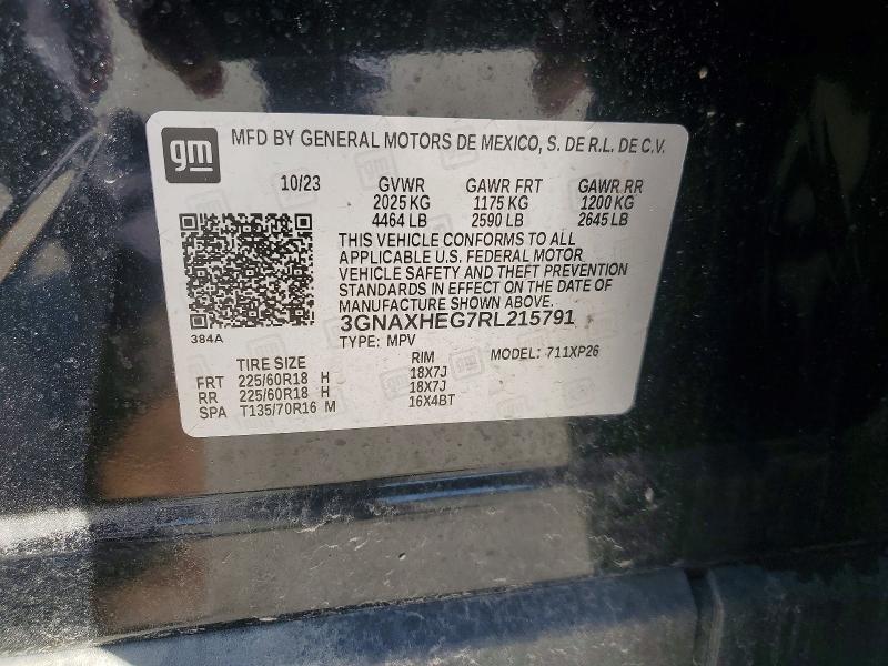 Aukcja sprzedaży 2024 Chevrolet Equinox, vin: 3GNAXHEG7RL215791, numer aukcji: 52070196