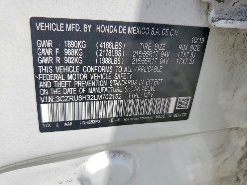 Aukcja sprzedaży 2020 Honda Hr-v, vin: 3CZRU6H32LM702152, numer aukcji: 52530156
