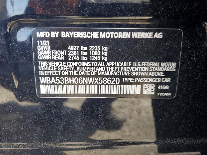 Aukcja sprzedaży 2022 Bmw 530, vin: WBA53BH06NWX58620, numer aukcji: 54004546