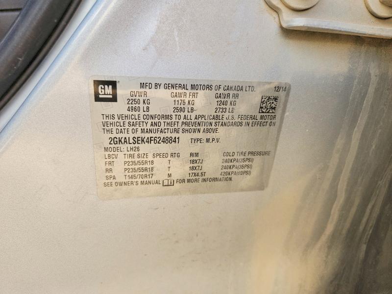 2015 Gmc Terrain მანქანა იყიდება აუქციონზე, vin: 2GKALSEK4F6248841, აუქციონის ნომერი: 53449036