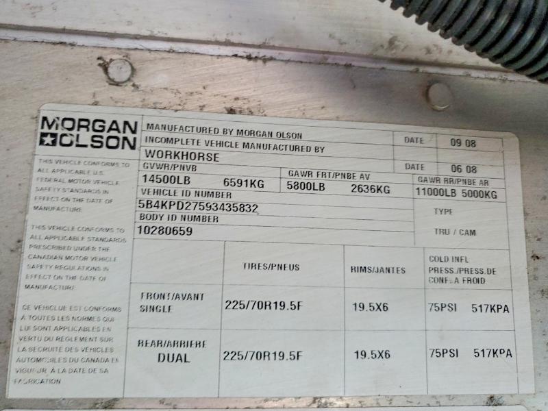 53530106 :رقم المزاد ، 5B4KPD27593435832 vin ، 2009 Workhorse Commercial Chassis مزاد بيع