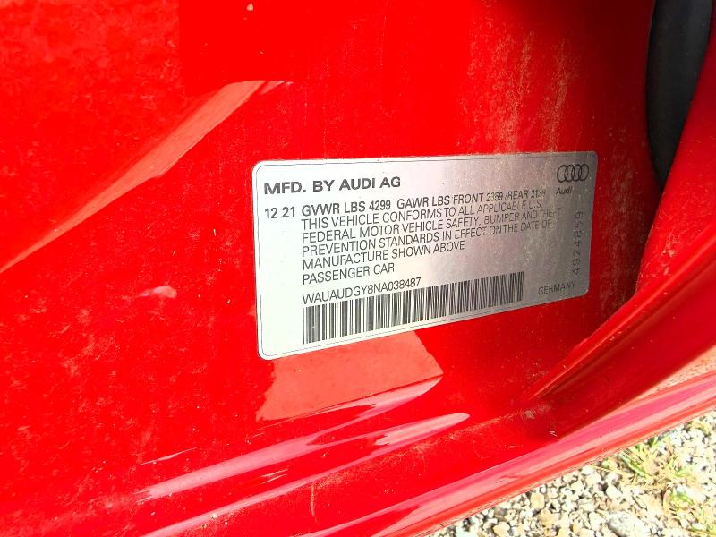 54000266 :رقم المزاد ، WAUAUDGY8NA038487 vin ، 2022 Audi A3 مزاد بيع