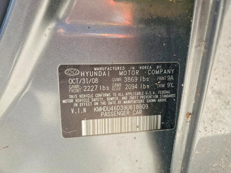 2009 Hyundai Elantra მანქანა იყიდება აუქციონზე, vin: KMHDU46D39U618809, აუქციონის ნომერი: 53343316