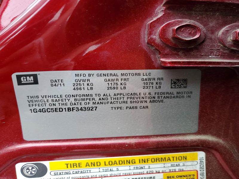 Продажа на аукционе авто 2011 Buick Lacrosse, vin: 1G4GC5ED1BF343927, номер лота: 52536336
