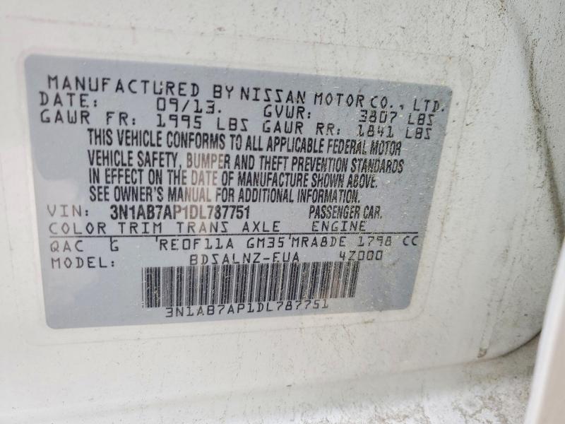 2013 Nissan Sentra მანქანა იყიდება აუქციონზე, vin: 3N1AB7AP1DL787751, აუქციონის ნომერი: 54299996