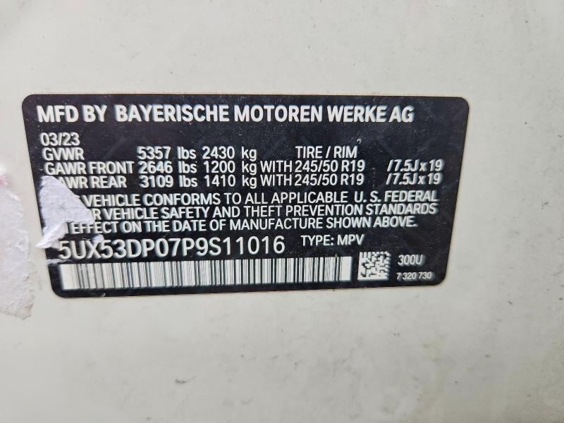 Aukcja sprzedaży 2023 Bmw X3, vin: 5UX53DP07P9S11016, numer aukcji: 54658236