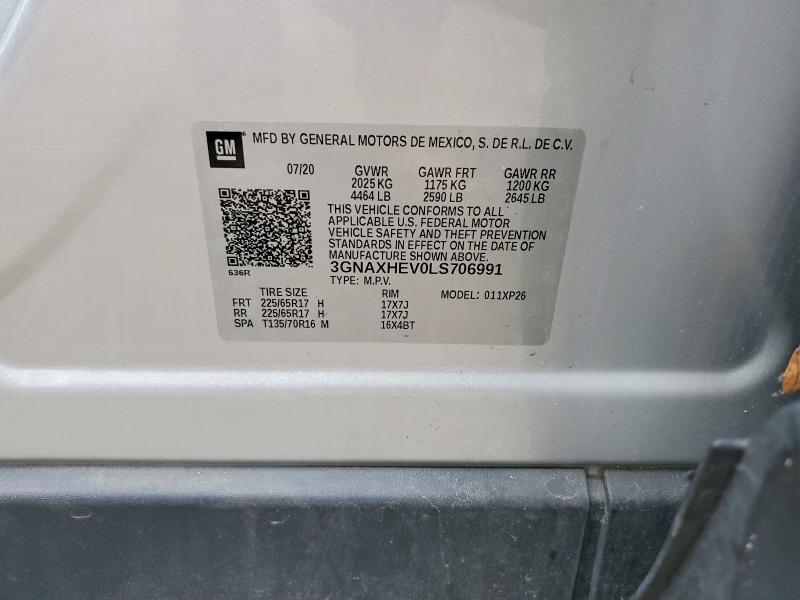 Продаж на аукціоні авто 2020 Chevrolet Equinox, vin: 3GNAXHEV0LS706991, номер лоту: 53212306