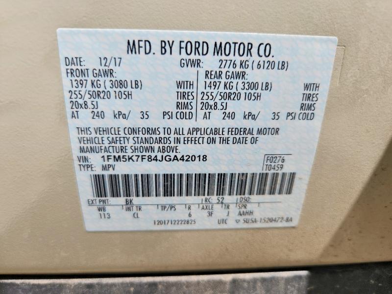 2018 Ford Explorer მანქანა იყიდება აუქციონზე, vin: 1FM5K7F84JGA42018, აუქციონის ნომერი: 53212686