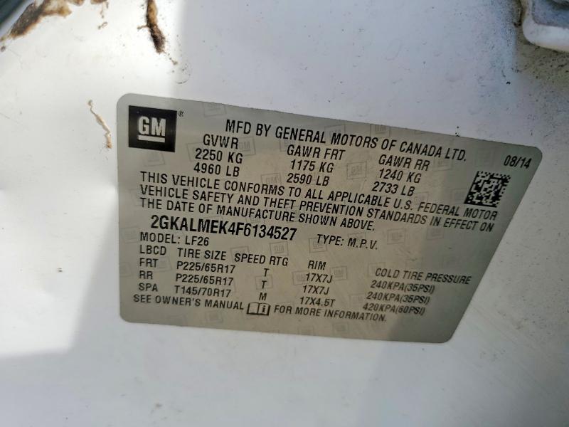 2015 Gmc Terrain მანქანა იყიდება აუქციონზე, vin: 2GKALMEK4F6134527, აუქციონის ნომერი: 54856636