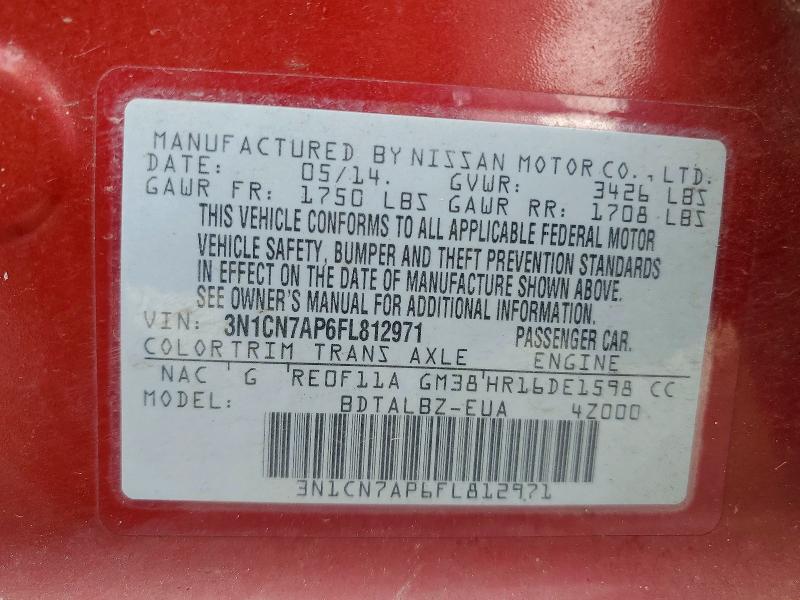 2015 Nissan Versa მანქანა იყიდება აუქციონზე, vin: 3N1CN7AP6FL812971, აუქციონის ნომერი: 53821466