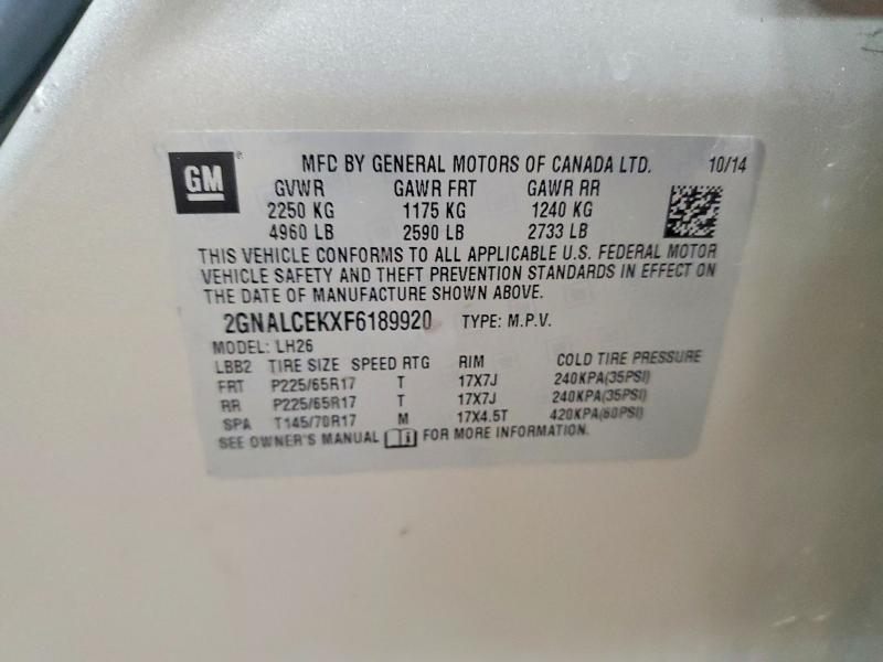 2015 Chevrolet Equinox მანქანა იყიდება აუქციონზე, vin: 2GNALCEKXF6189920, აუქციონის ნომერი: 51589816