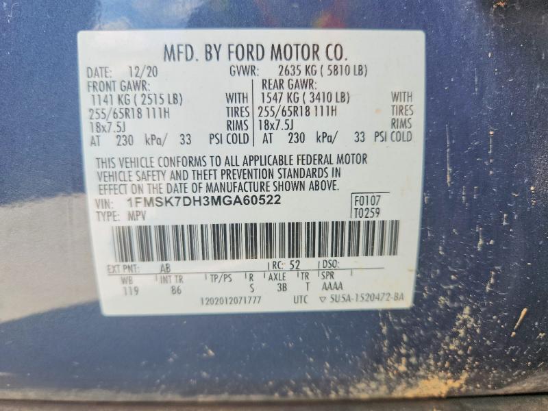 Продаж на аукціоні авто 2021 Ford Explorer, vin: 1FMSK7DH3MGA60522, номер лоту: 53263966