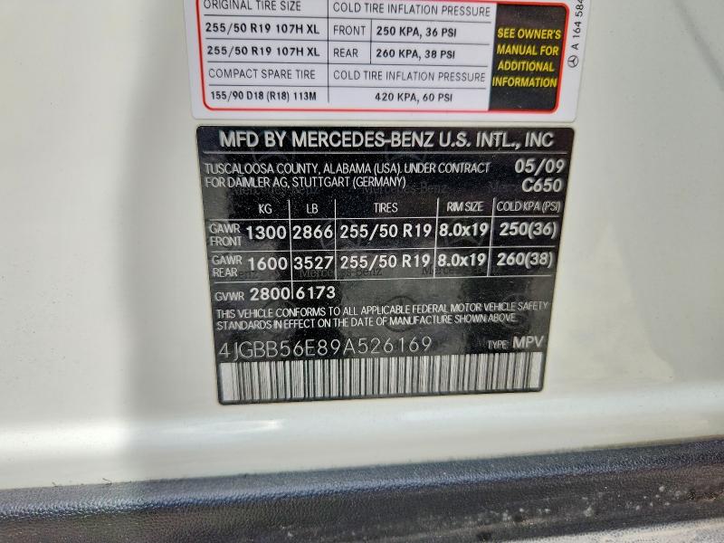Aukcja sprzedaży 2009 Mercedes-benz Ml, vin: 4JGBB56E89A526169, numer aukcji: 52691976