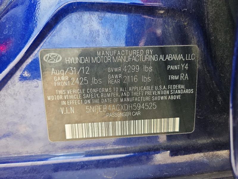 54883306 :رقم المزاد ، 5NPEB4ACXDH594525 vin ، 2013 Hyundai Sonata مزاد بيع