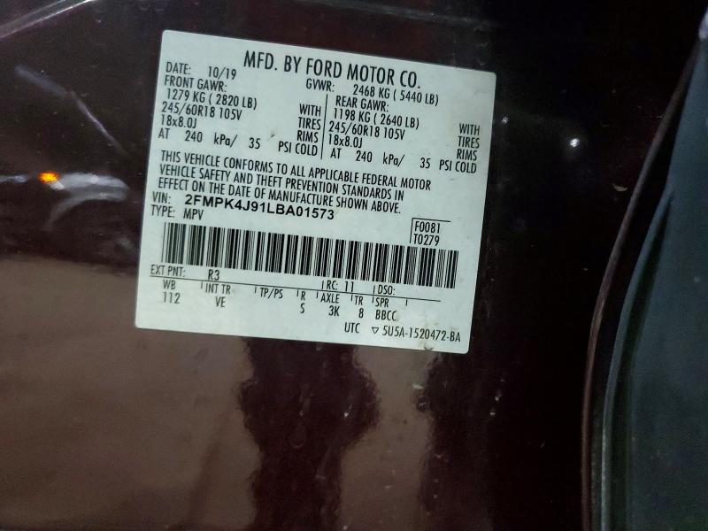 Продажа на аукционе авто 2020 Ford Edge, vin: 2FMPK4J91LBA01573, номер лота: 55389036