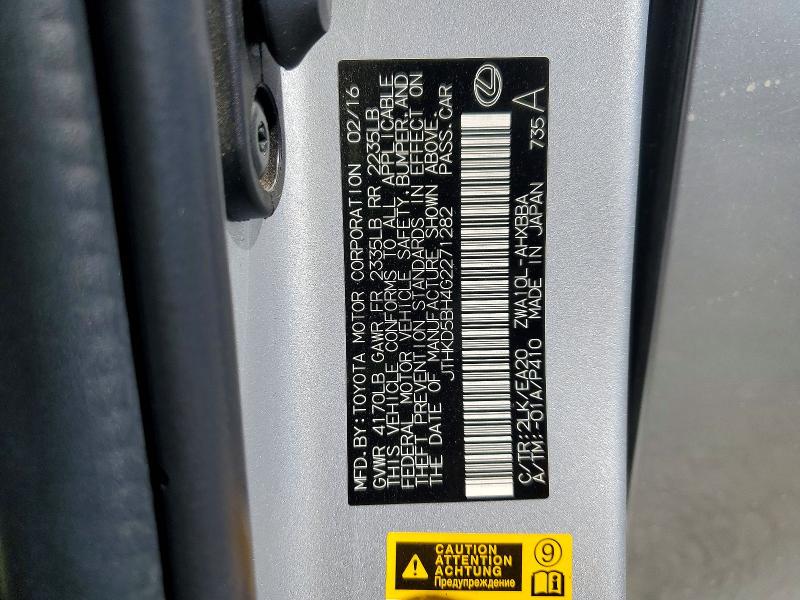 2016 Lexus Ct მანქანა იყიდება აუქციონზე, vin: JTHKD5BH4G2271282, აუქციონის ნომერი: 53442826