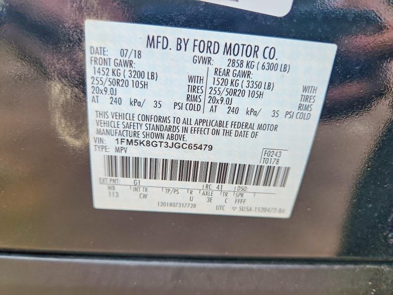 2018 Ford Explorer მანქანა იყიდება აუქციონზე, vin: 1FM5K8GT3JGC65479, აუქციონის ნომერი: 53840836