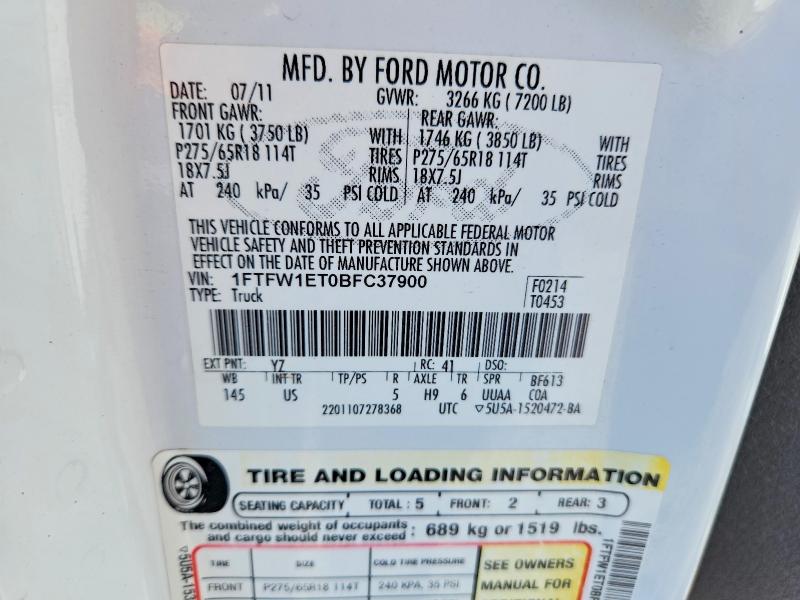 Auction sale of the 2011 Ford F150, vin: 1FTFW1ET0BFC37900, lot number: 53743536